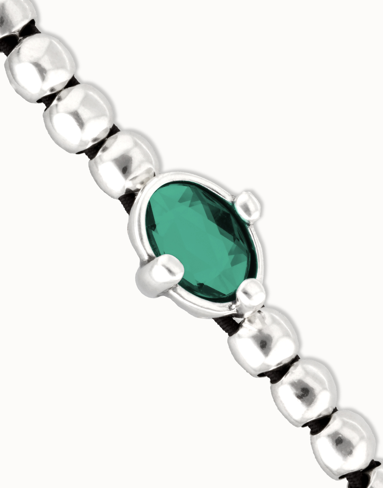 Beaded bracelet with oval faceted green crystal, Silver, large thumbnail